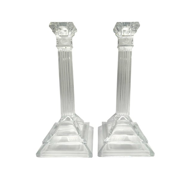 Vintage Crystal Glass Candlesticks With Twisted Column Design - A Pair For Sale - Image 10 of 12