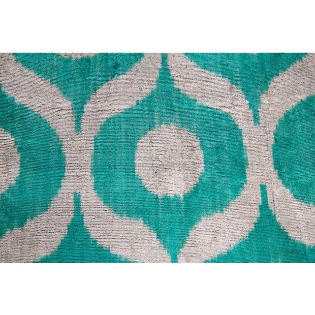 Handmade Velvet Throw Pillow - 16x24 Inches, Naturally Vegetable-Dyed, Premium Down Feather Insert - Teal and Beige Geometric Design For Sale - Image 4 of 5