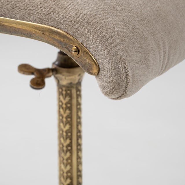 1920s French Brass Adjustable Stool With Upholstered Seat and Tripod Base For Sale - Image 10 of 18