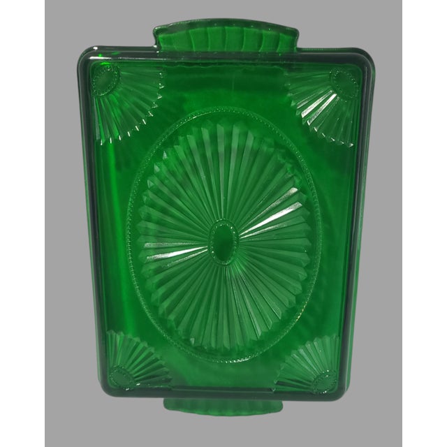 Vintage Art-Deco Emerald Green Glass Vanity or Hors D Oeuvre Tray For Sale - Image 4 of 7