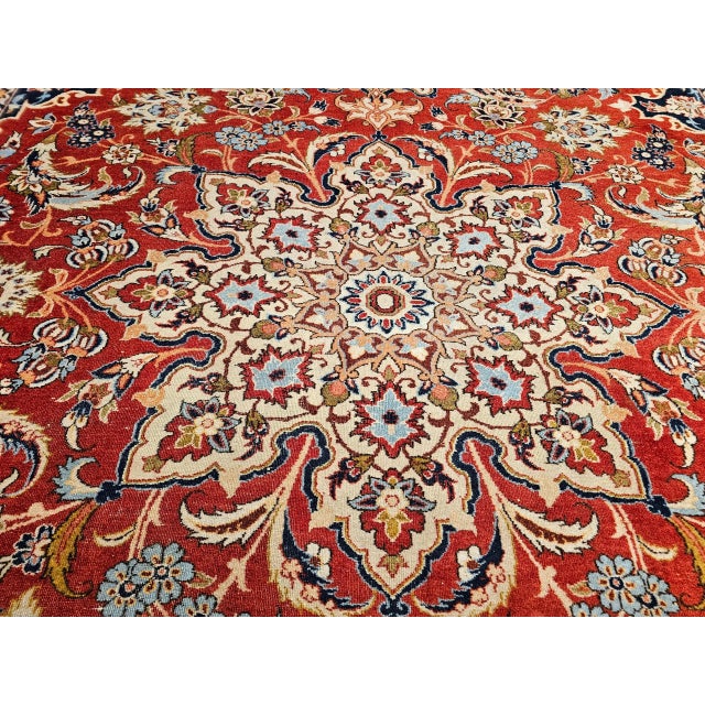 Vintage Room Size Persian Isfahan Rug, Handwoven Floral Pattern, Red & Blue, 9’ X 12’ For Sale - Image 10 of 12