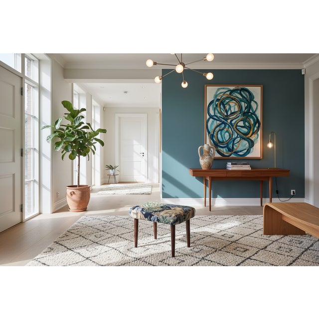 Danish Stool in Teak with the Linen Fabric Forest from Morris & Co, 1960s For Sale - Image 11 of 12
