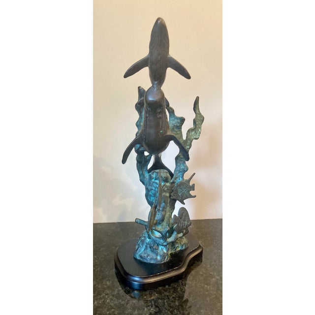 1980s Spi Solid Brass Humpback Whale & Calf Sculpture For Sale - Image 4 of 10