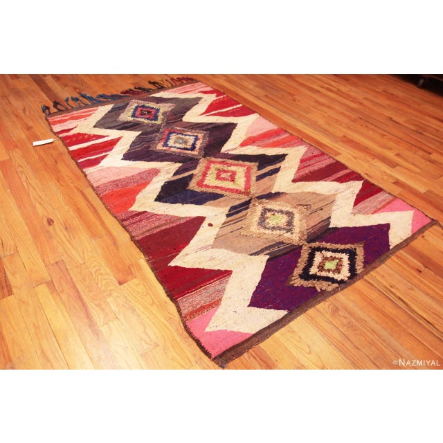 Eye-Catching Vintage Moroccan Boucherouite Geometric Rug, Country of origin: Morocco, Circa date: Vintage – This Moroccan...