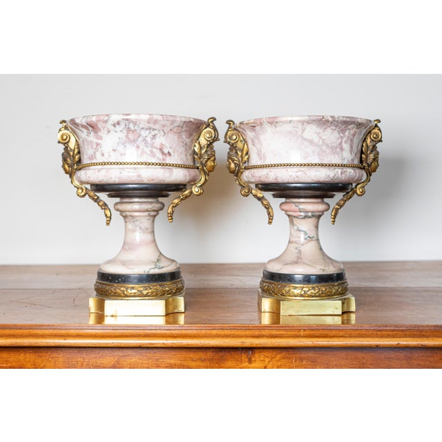 19th Century Pair of 19th-Century French Neoclassical Marble and Gilt Bronze Urns For Sale - Image 5 of 12