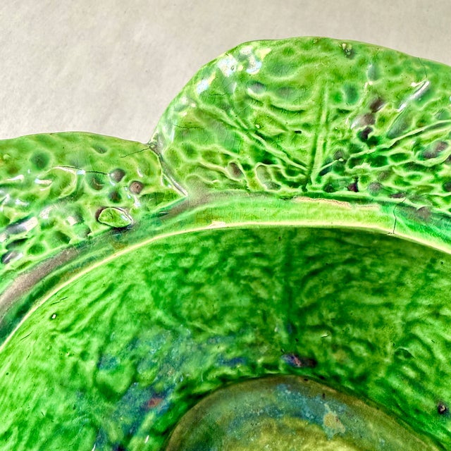 Rustic Portuguese Majolica Cabbage Leaf Tureen, Circa 1930s For Sale - Image 10 of 18