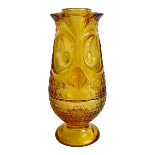 Viking Glass Owl Fairy Lamp Amber Orange Votive Tea Light Candle Holder Mid Century For Sale