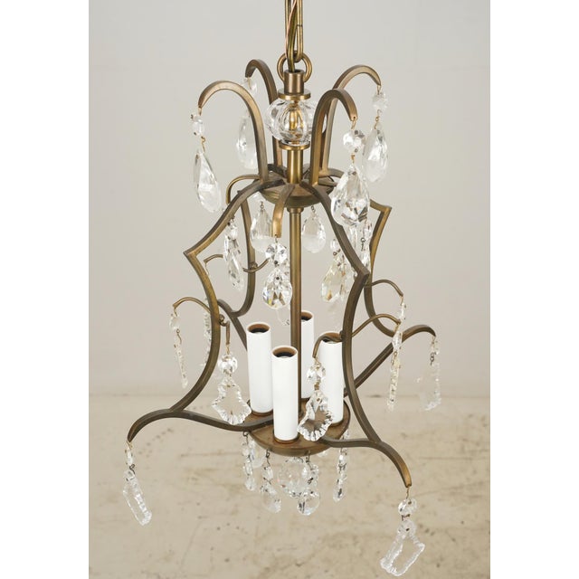 Victorian Mid 20th Century Reclaimed Brass Crystal Central Cluster Chandelier For Sale - Image 3 of 10