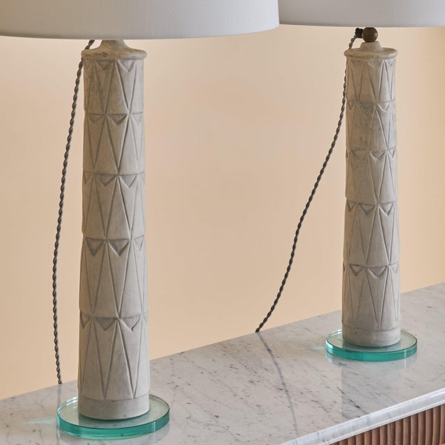 Vintage Italian Ivory Ceramic Table Lamp - 2 Available For Sale - Image 9 of 12