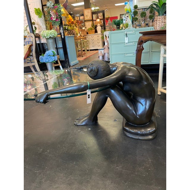 Late 20th Century Monumental Cast Metal Figural Glass Coffee Table For Sale - Image 5 of 6
