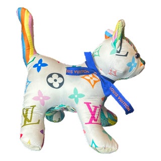 Louis Vuitton LV Monogram Vintage Silk & Wool Scarf Charming Kitten For Sale