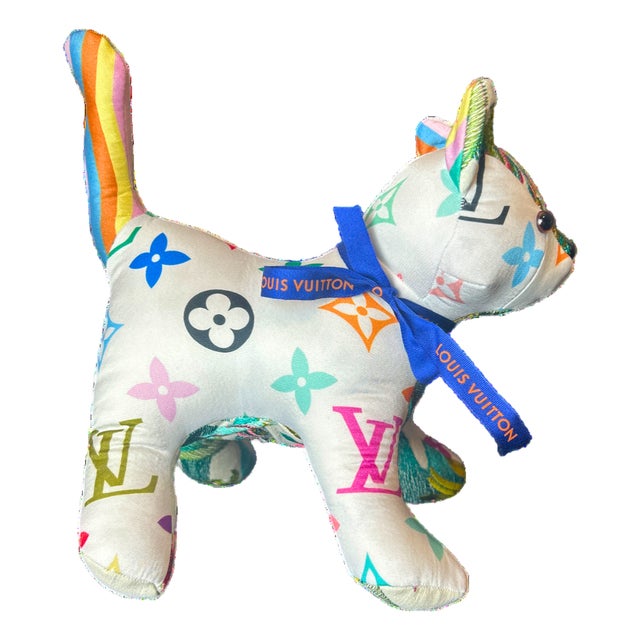 Louis Vuitton LV Monogram Vintage Silk & Wool Scarf Charming Kitten For Sale