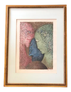Original Mid Century Bella Brisel Lithograph Portrait of 3 Woman