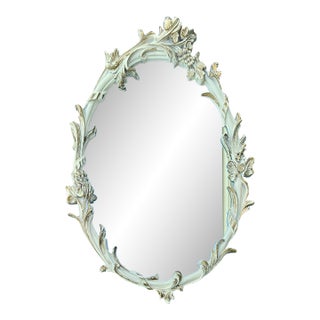Vintage Carolina Mirror, Cream Oval Floral & Leaf Wall Mirror With Gold Highlights For Sale