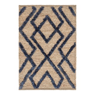 Bunny Williams for Dash & Albert Marco Navy Jute Soumak Woven Rug, 2'6" x 8' For Sale