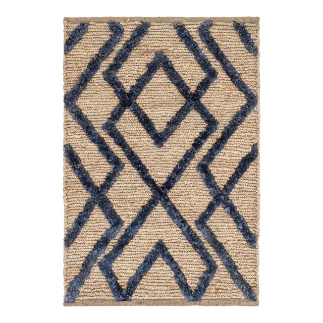 Bunny Williams for Dash & Albert Marco Navy Jute Soumak Woven Rug, 2'6" x 8' For Sale