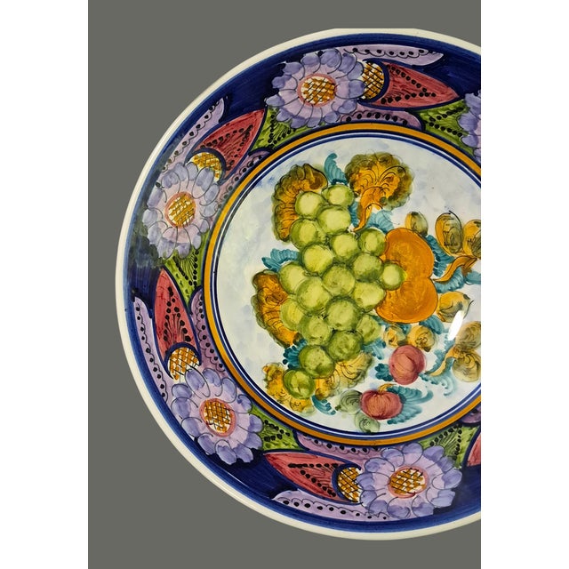 Vintage Hand Painted Vibrant Floral Fruit Ceramic Made in Greece Platter For Sale - Image 6 of 8