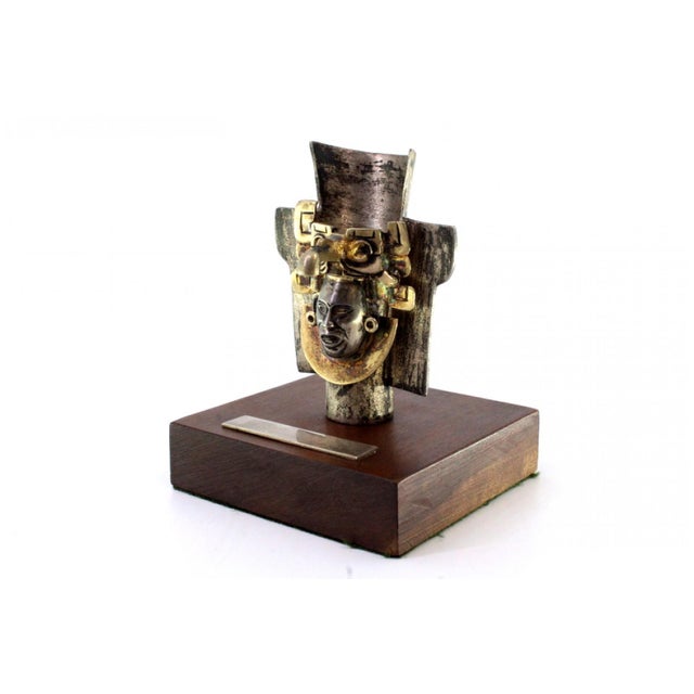 Pre-Columbian Style Zapotec Silver Urn with Applications and Figure on Wooden Base with Monogram For Sale - Image 9 of 11