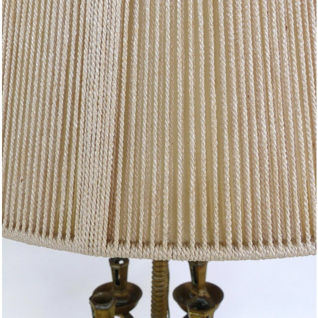 Brass 19th Century Candelabra Mounted as a Table Lamp, Including a String Shade For Sale - Image 11 of 12