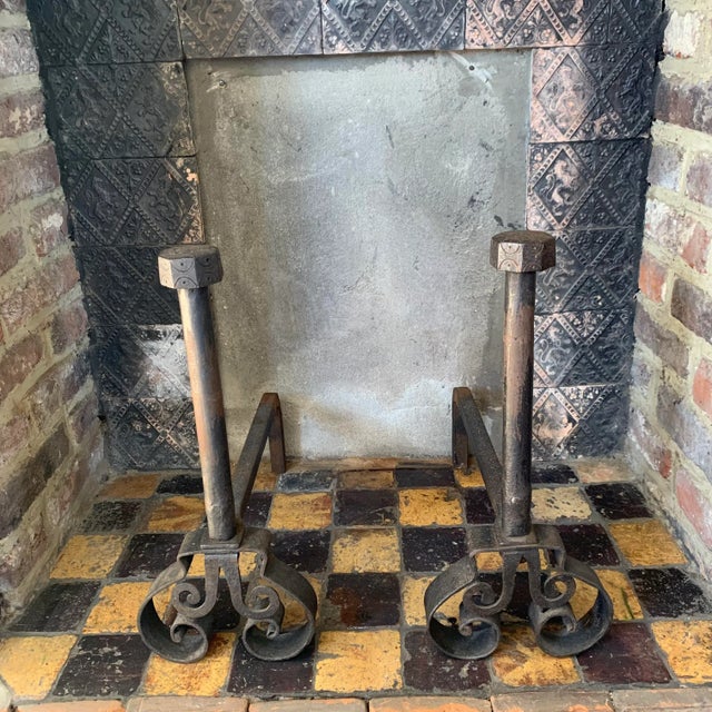 Imposing and heavy pair of 18th century Landes (or chenets) in wrought iron in impeccable state. Each supports are placed...