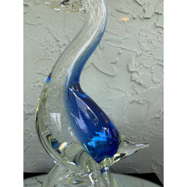 Transparent Vintage Blue & Clear Art Glass Swan Sculpture With Controlled Bubble Inclusions For Sale - Image 8 of 12