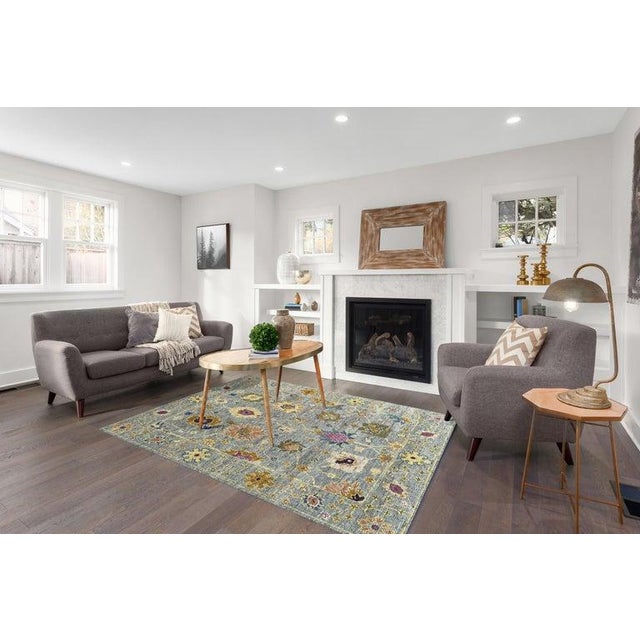 2020s 9x12 Gray Hand-Knotted Wool Floral Trelliswork Geometric Modern Carpet Rug For Sale - Image 5 of 5