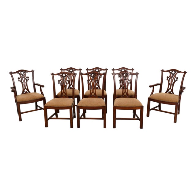 Set of 8 Henredon Chippendale Mahogany Dining Room Chairs For Sale