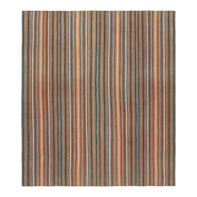 Blue 1950s Vintage Jajim Qashqai Persian Kilim With Blue & Peach Stripes by Rug & Kilim For Sale - Image 8 of 8