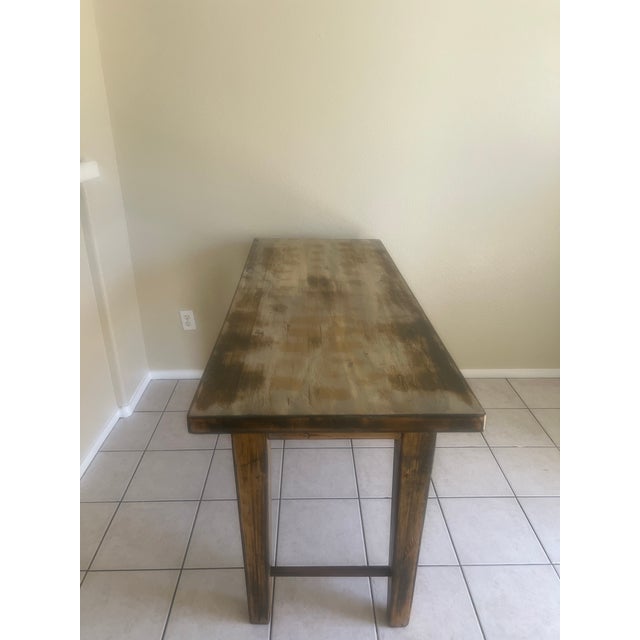 • Jacobean / Walnut / Weathered Oak mix) • Intentional distressing: • Dark patches • Visible Knots • Worn edges Grain...