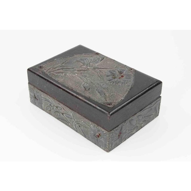 Decorated Wooden and Pewter Casket with Floral Relief, Early 20th Century For Sale - Image 4 of 6