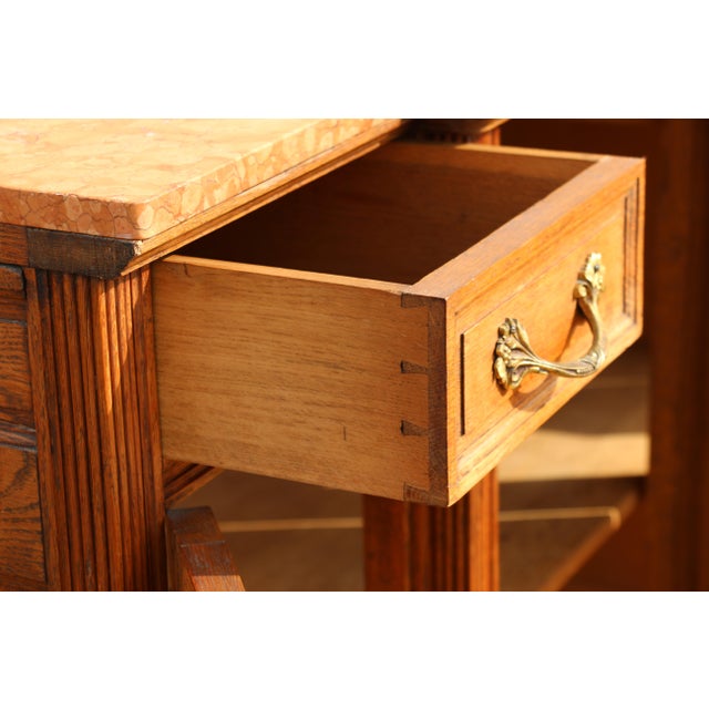 Wood Antique French Provincial Louis XV Carved Oak Marble Top Sideboard For Sale - Image 7 of 12