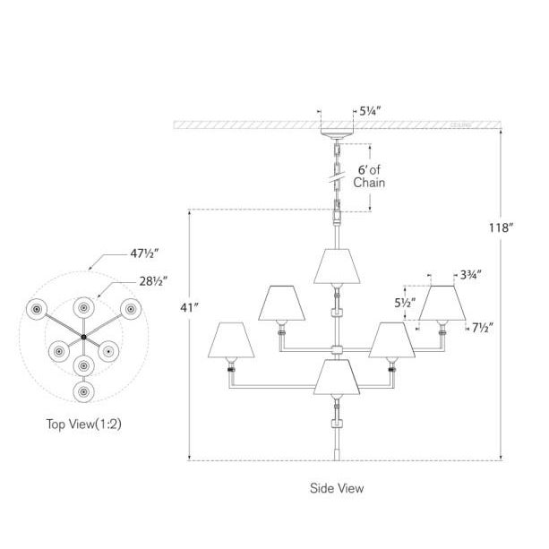 Transitional Alexa Hampton for Visual Comfort Signature Jane Large Offset Chandelier in Gun Metal with Linen Shades For Sale - Image 3 of 3