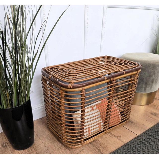 Italian Bohemian Riviera Bamboo and Rattan Basket, 1960s For Sale - Image 3 of 11