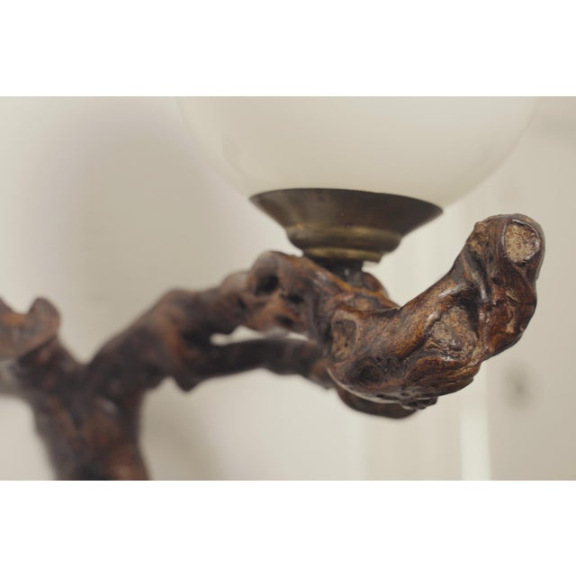 Vintage Organic Brutalist Vine Root Wall Lamp with Opaline Globe, 1960s For Sale - Image 17 of 18