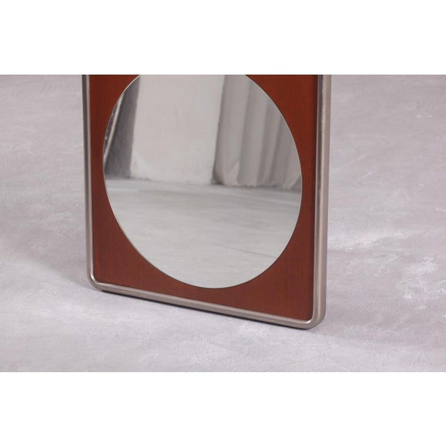 1970s Vintage Square Metal and Wood Wall Mirror, Germany, 1970s For Sale - Image 5 of 8