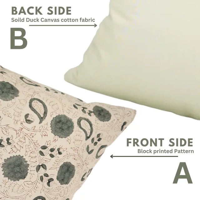 Fabdivine Handmade Block Printed Cushion Cover 14x36 Inch Cotton Satin-Gopi For Sale - Image 4 of 4