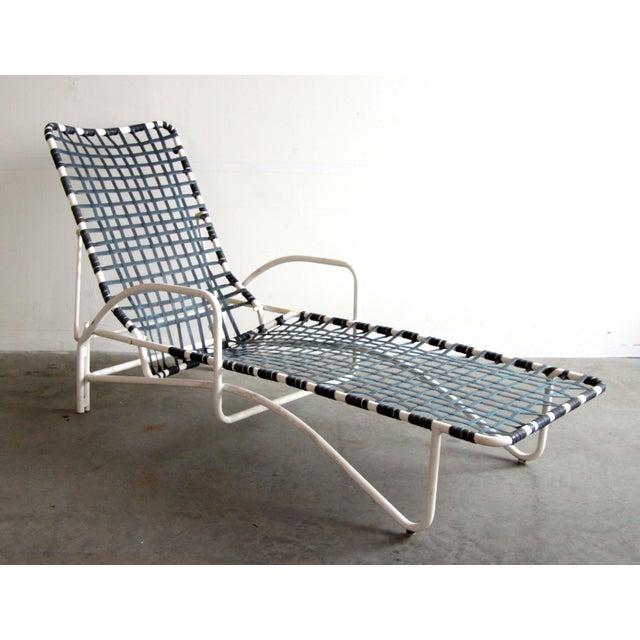 Vintage Brown Jordan Lido Patio Chaise Lounge With White Frame and Blue