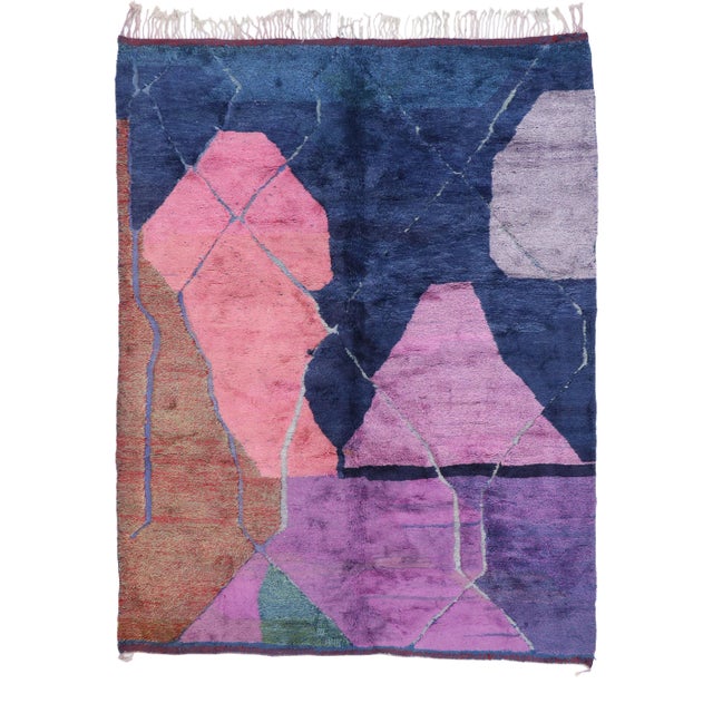 Colorful Abstract Beni Mrirt Moroccan Rug - 09'03 X 11'07 For Sale