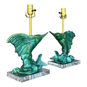Vintage Coastal Royal Haeger Sailfish Lamps - a Pair