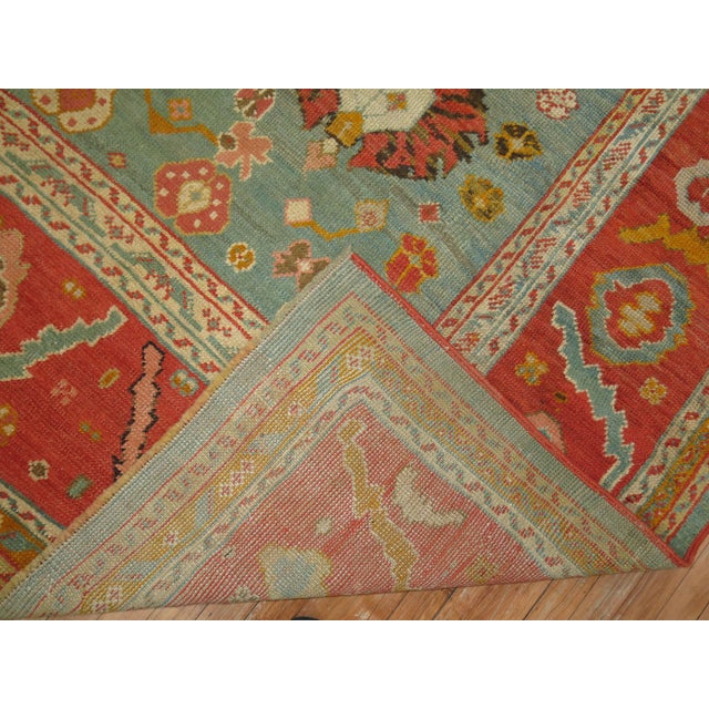 Contemporary Green Orange Antique Oushak Rug For Sale - Image 3 of 18