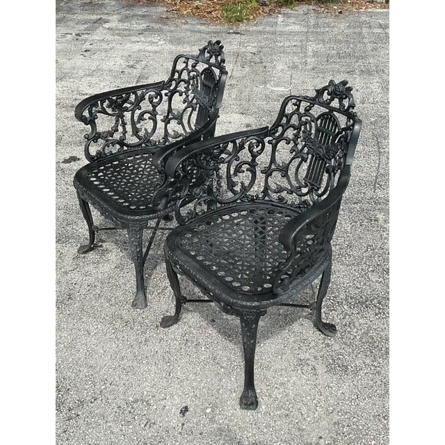 Vintage Regency Cast Iron Lyre Back Chairs - A Pair For Sale - Image 4 of 11
