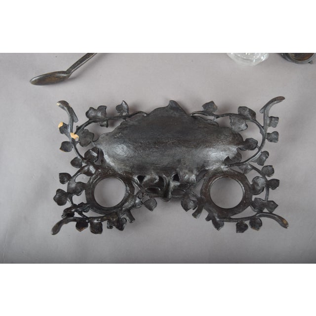 Art Nouveau French Ivy Inkstand with Glass Inkwells, 1900s For Sale - Image 10 of 12