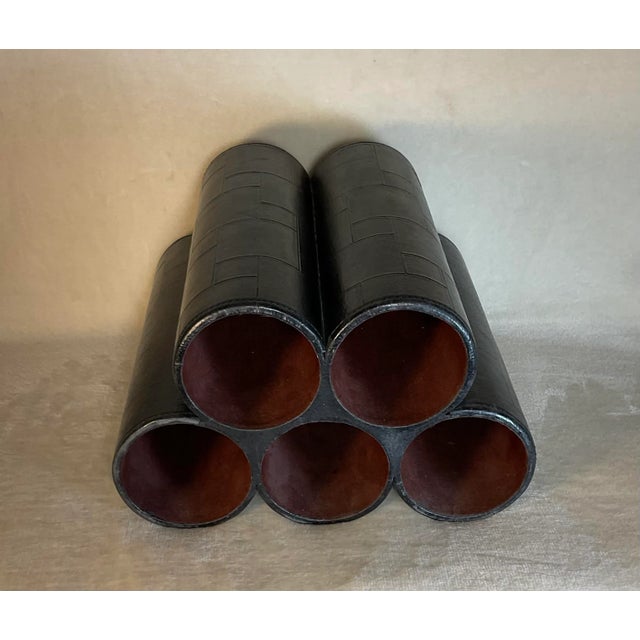 Late 20th Century Leather 5-Slot Bottle Pyramid Countertop Wine Rack For Sale - Image 13 of 13
