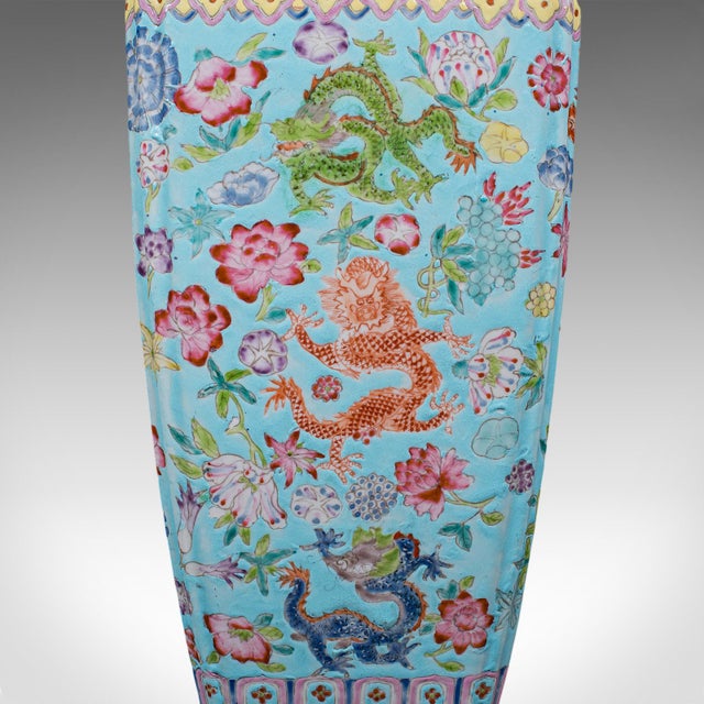 Blue Vintage Famille Rose Display Vase, Oriental, Ceramic, Flower Urn, Art Deco, 1940 For Sale - Image 8 of 12