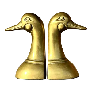 Vintage Regency Brass Duck Head Bookends - Set of 2
