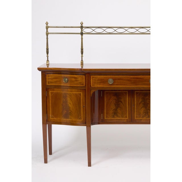 Wood Antique English 19th Cent George III Inlaid Sideboard W/ Removable Brass Gallery For Sale - Image 7 of 13