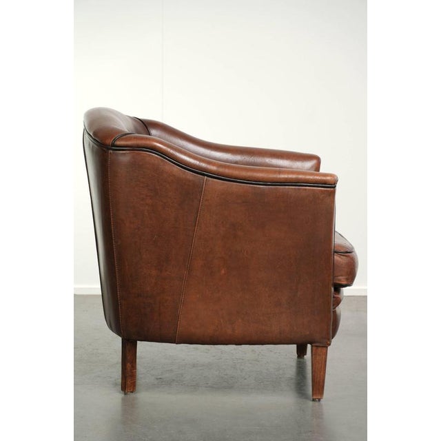 Sheepskin Armchair in a Deep Brown Color Finished with Black Piping For Sale - Image 3 of 13