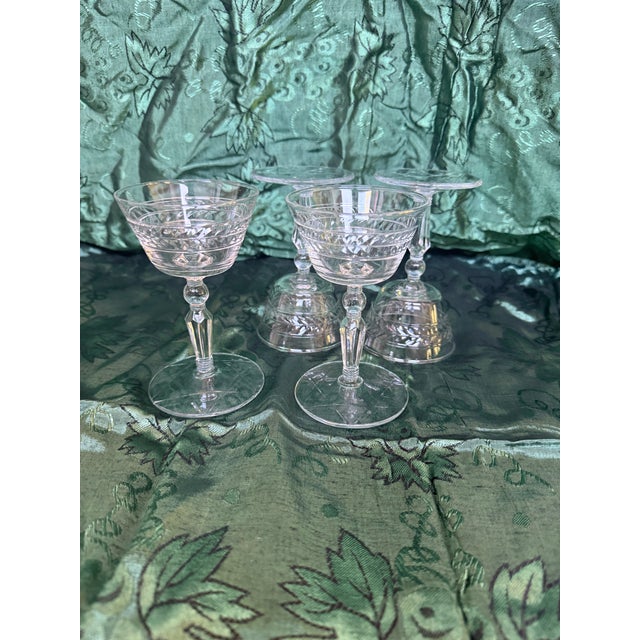 1930s 1930s Art Deco Decorative Stem Etched Crystal for Cognac- 4pc For Sale - Image 5 of 7