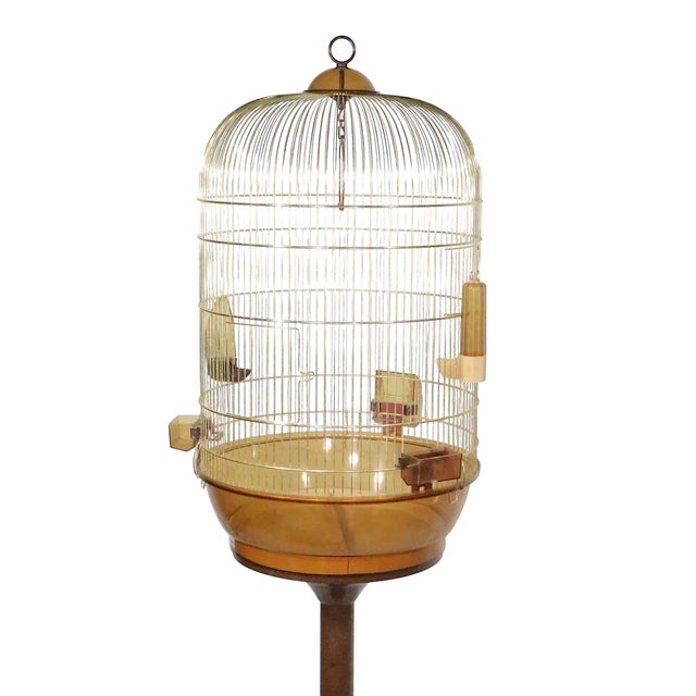 Very cool vintage birdcage on original stand, made in Italy by Fer-Plast , circa 1970's. Large dome top cadge, rests on...