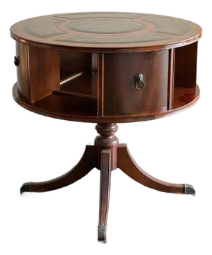 Vintage Mahogany Revolving Drum Library Table With Leather Top Duncan Phyfe Style Rotating Bookcase End Table